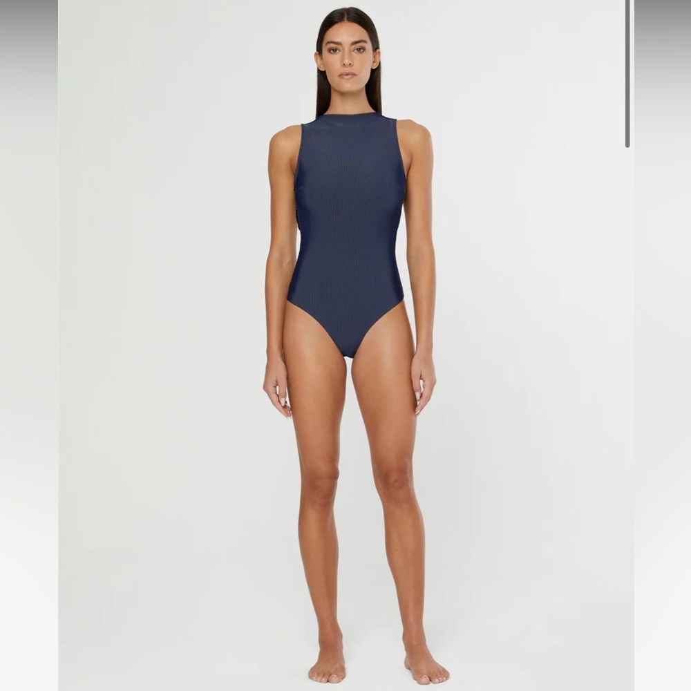 Onia Phoebe Navy Two-Tone Rib One Piece Size Small